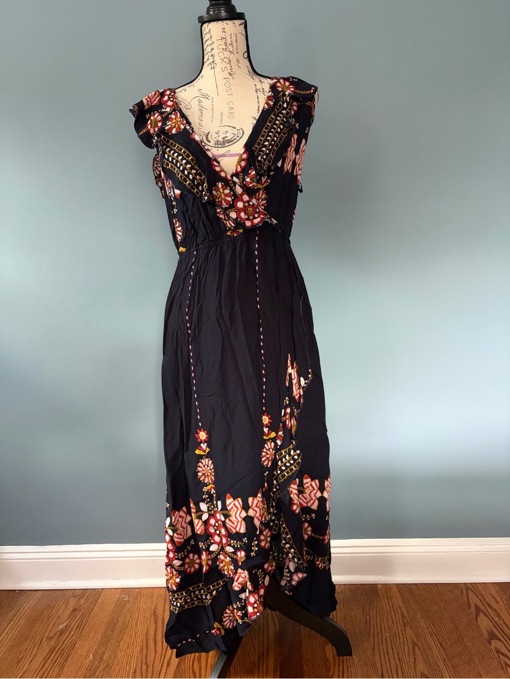 Black Floral Maxi Dress with V-Neck